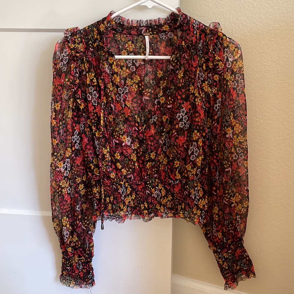 Free People Floral Twyla Smocked Blouse
